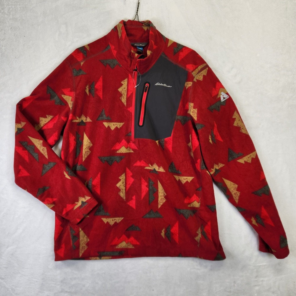 Eddie Bauer First Ascent Mens Large Red‎ Geometric Mountain Fleece Quarter Zip